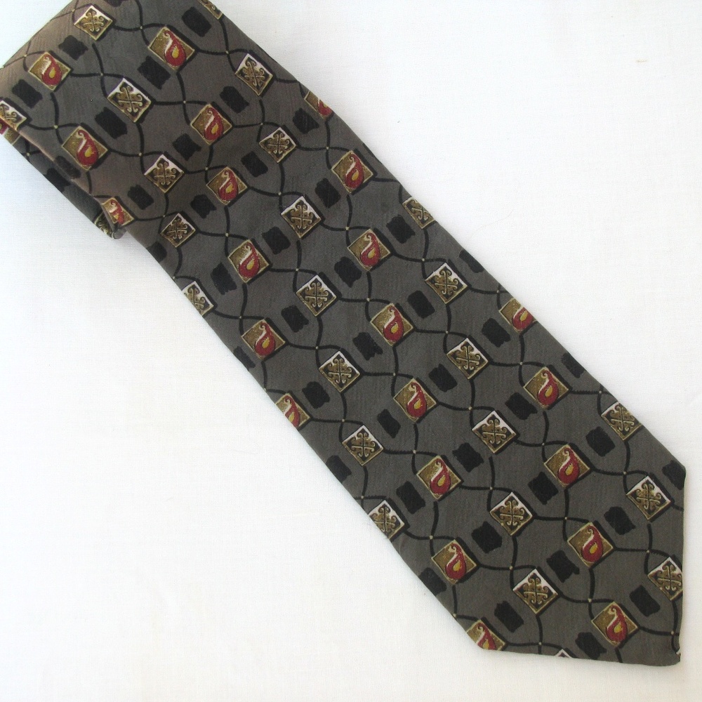 Robert Talbott Studio Mens Classic Silk Tie Grey Black Burgundy Gold Office